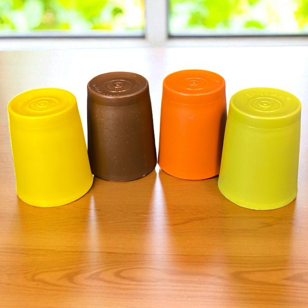 VTG Tupperware Autumn Harvest Stackable Tumblers Cups 7 oz 1251 USA Set of 4